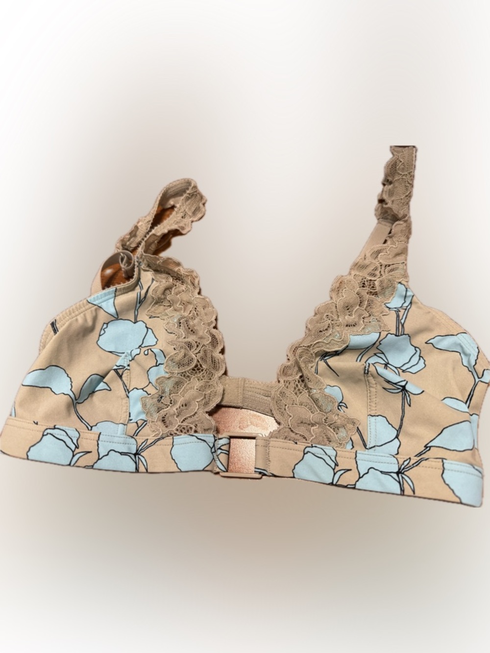 NEW  Calvin Klein Floral Lace-Trim Bralette with Light Blue Print NWT